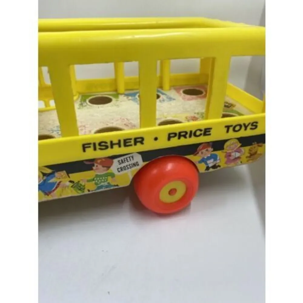 Vintage 1965 Fisher Price School Bus #192 Little People Pull Toy No People